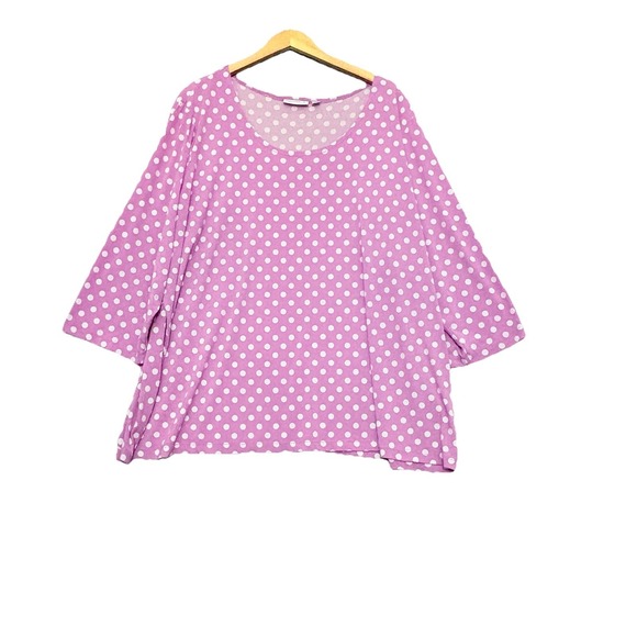 Susan Graver Tops - Susan Graver 3X Liquid Knit‎ Purple Polka Dot Stretch Flowy 3/4 Sleeve Tunic Top